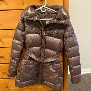 ADD Down brown belted puffer jacket.